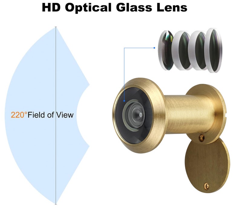TOGU TG2814YG-SC Solid Brass UL Listed 220-degree Door Viewer with Heavy Duty Privacy Cover for 1-3/8"" to 2-1/6"" Doors  Satin Gold Finish 2 stes - Image 4